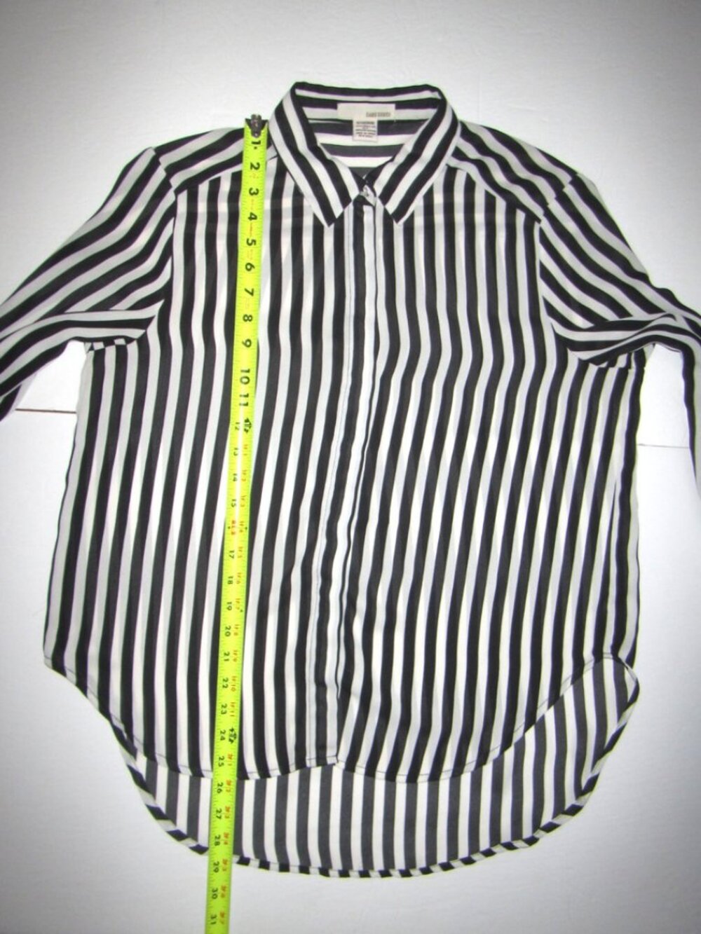 Sans Souci Black White Striped Long Sleeve Button Blouse Shirt MEDIUM - Picture 13 of 15